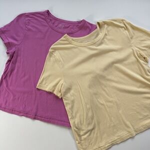 GAP Organic Cotton Vintage Soft Crew Neck T-Shirt x 2 Womens Medium Pink &Yellow